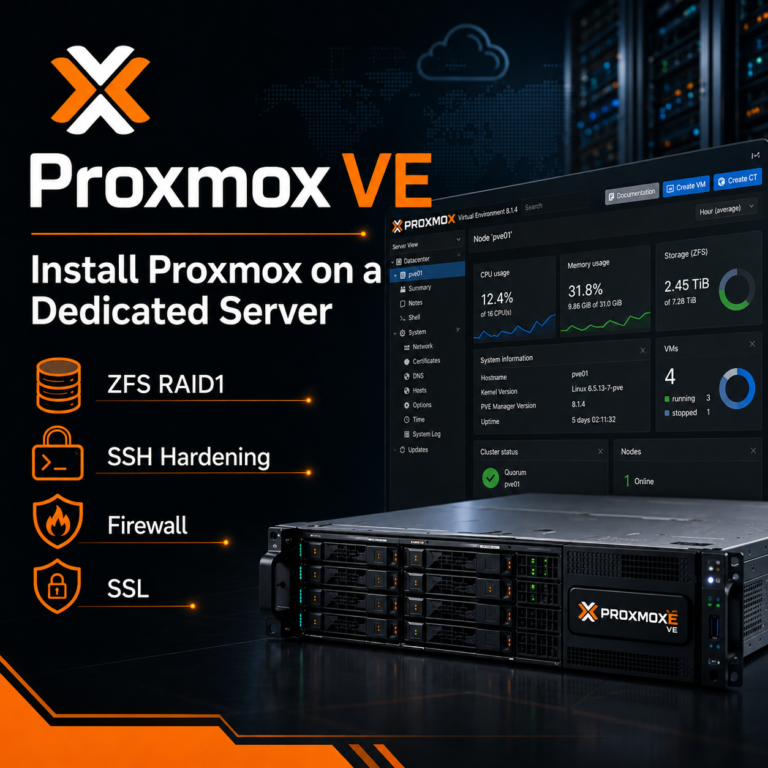 How to Install Proxmox VE on a Hetzner Dedicated Server with ZFS RAID1, SSH Hardening, Firewall, and SSL